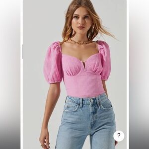 ASTR the Label NWT Daydreamer Sweetheart Puff Sleeve Pink Top Blouse Size L